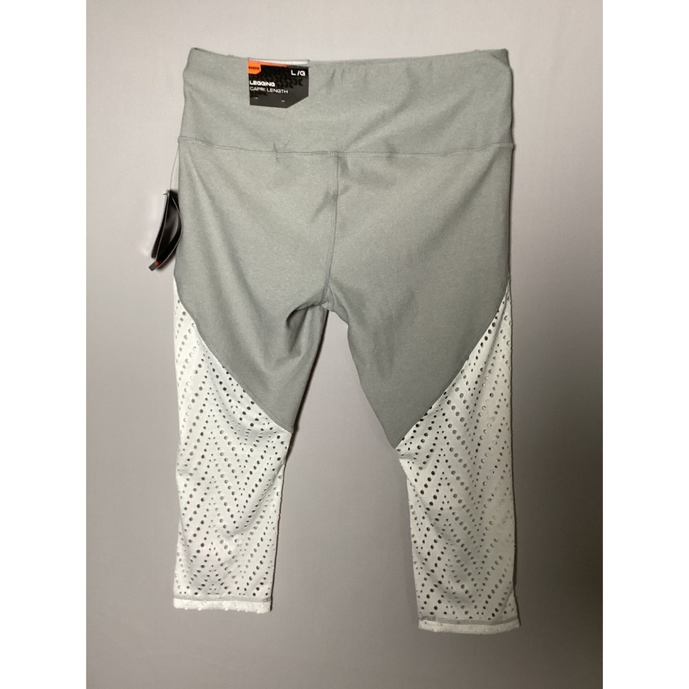 RBX NWT L Gray Capri Leggings Laser Cut Perforated Activewear Tights Athleisure - Picture 2 of 6